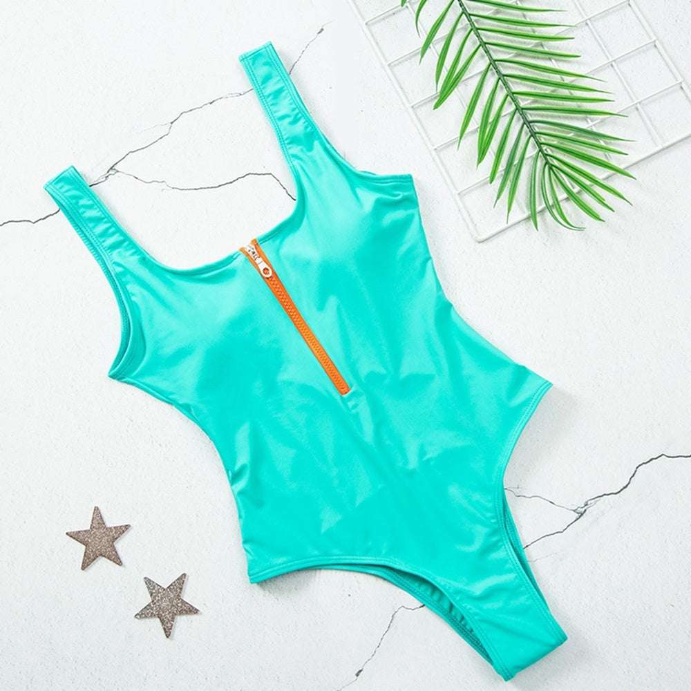 Ladies zipper sexy one-piece printed swimsuit women swimwear - globaltradeleader