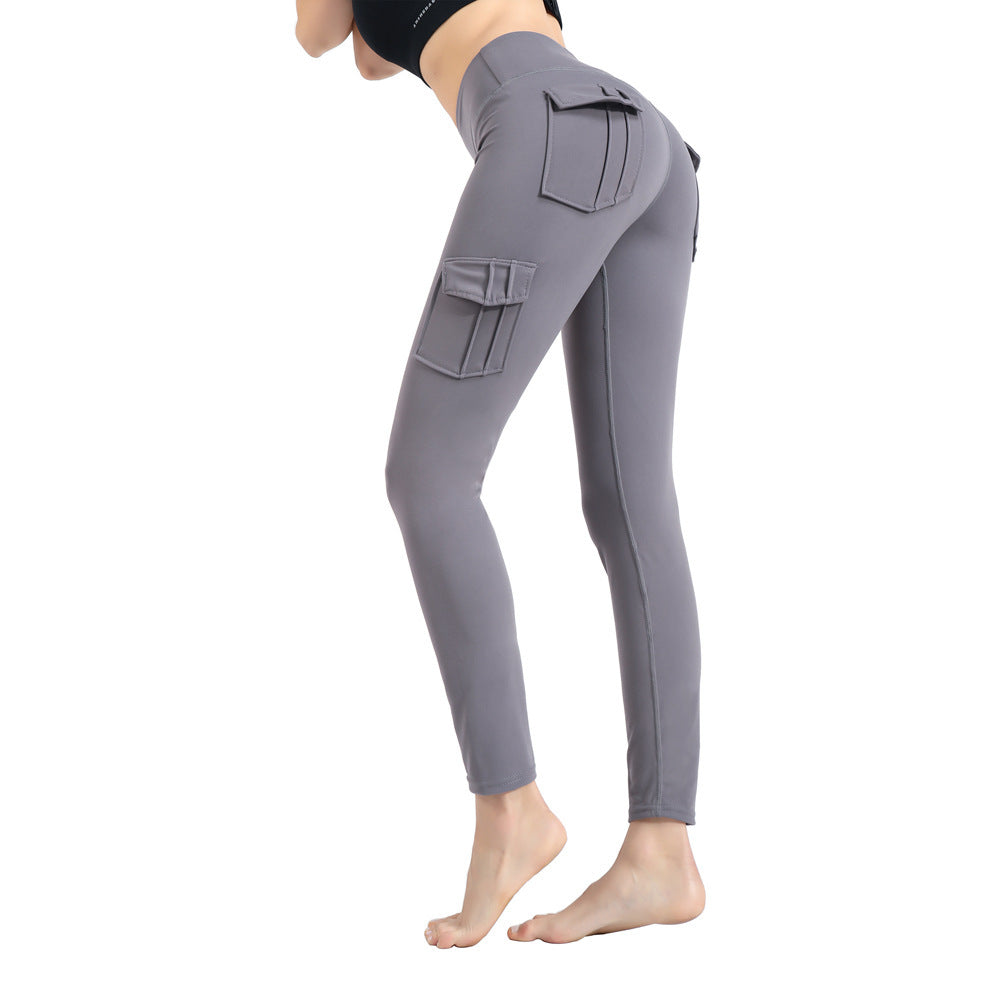 Pockets Trousers Solid Color Slim Yoga Track Pants Womens Clothing - globaltradeleader