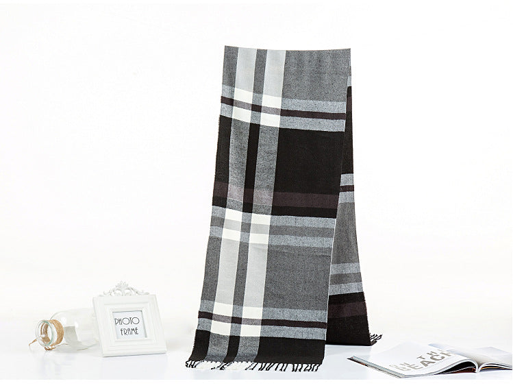 All-match Simple Men's Plaid Warm Scarf