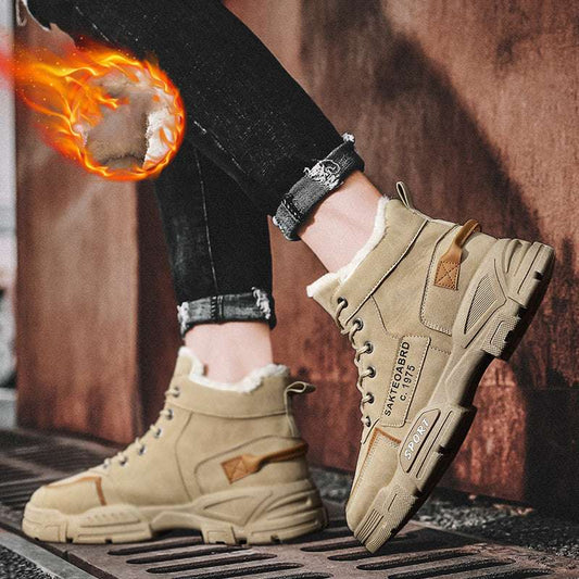 Plush Snow Boots Winter New Winter Velvet Thickened Warm Cotton Shoes Casual Trendy High-top Workwear Boots For Men - globaltradeleader