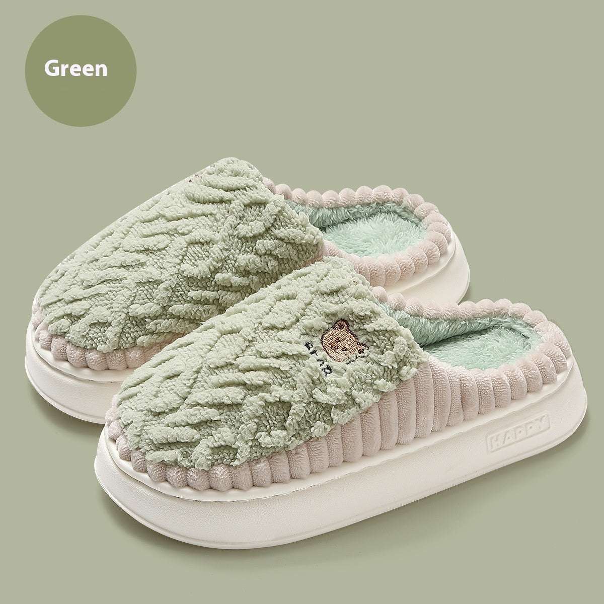 Cute Bear Plush Slippers Winter Warm Fleece Shoes Indoor Bedroom Floor Home Slippers For Women Men Couple - globaltradeleader