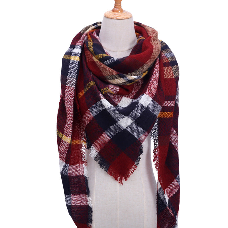 Autumn And Winter Artificial Cashmere Scarf High Density Triangular Binder Couple Plaid Scarf Warm Shawl