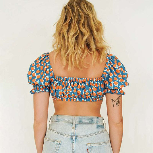 Women's Ice Cream Printed Top Ultra-short Lace-up Low-cut Navel Short-sleeved T-shirt For Summer