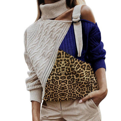 Winter women sweater leopard stitching sweater - globaltradeleader