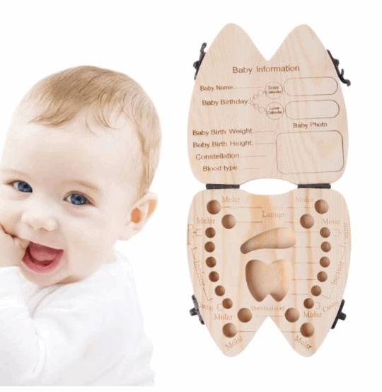 Wooden Baby Tooth Box Organizer Deciduous Teeth Storage