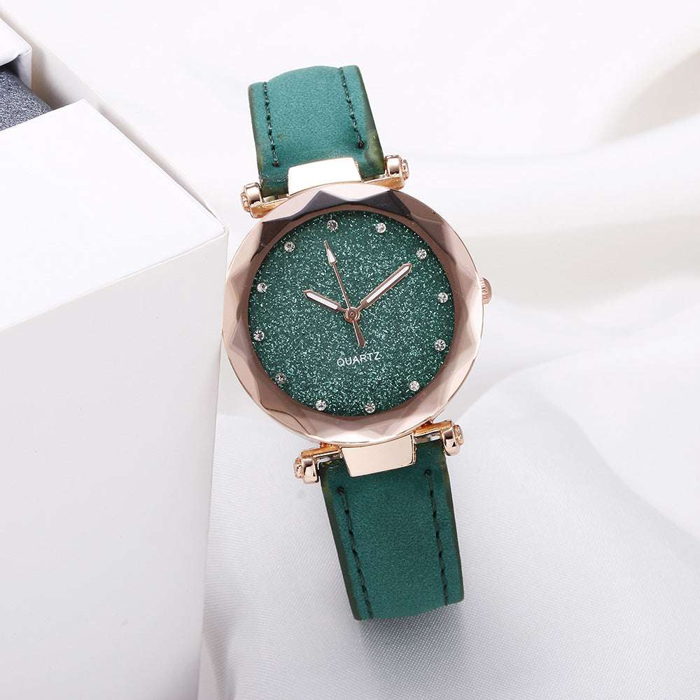 Casual Women Romantic Starry Sky Wrist Watch Leather Rhinestone Designer Ladies Clock - globaltradeleader