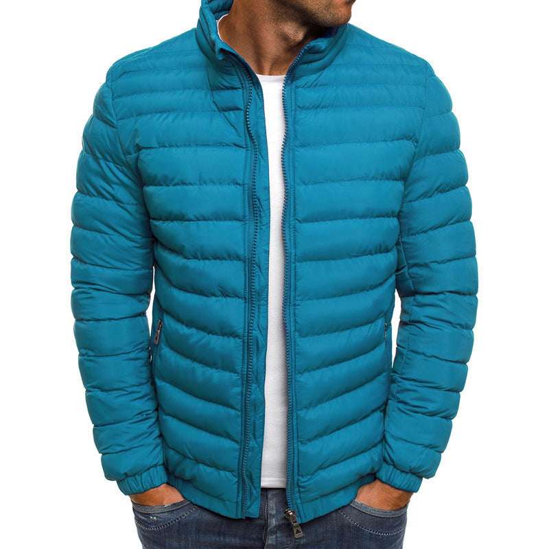 Men Jacket Zipper Solid Color Long Sleeves Pockets Coldproof Autumn Thicken Cotton Padded Overcoat For Outdoor - globaltradeleader