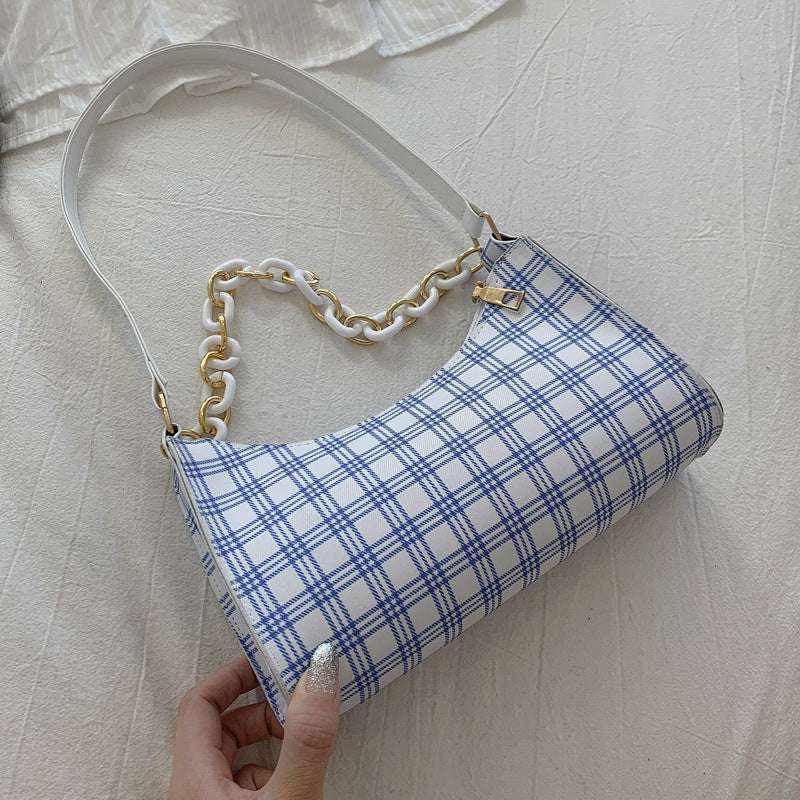 Simple Plaid Underarm Chain Baguette