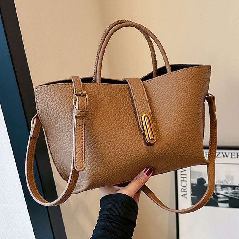 INS Litchi Pattern Shoulder Bag Fashion Zipper Bucket Bag High Capacity Totes Handbag For Women - globaltradeleader
