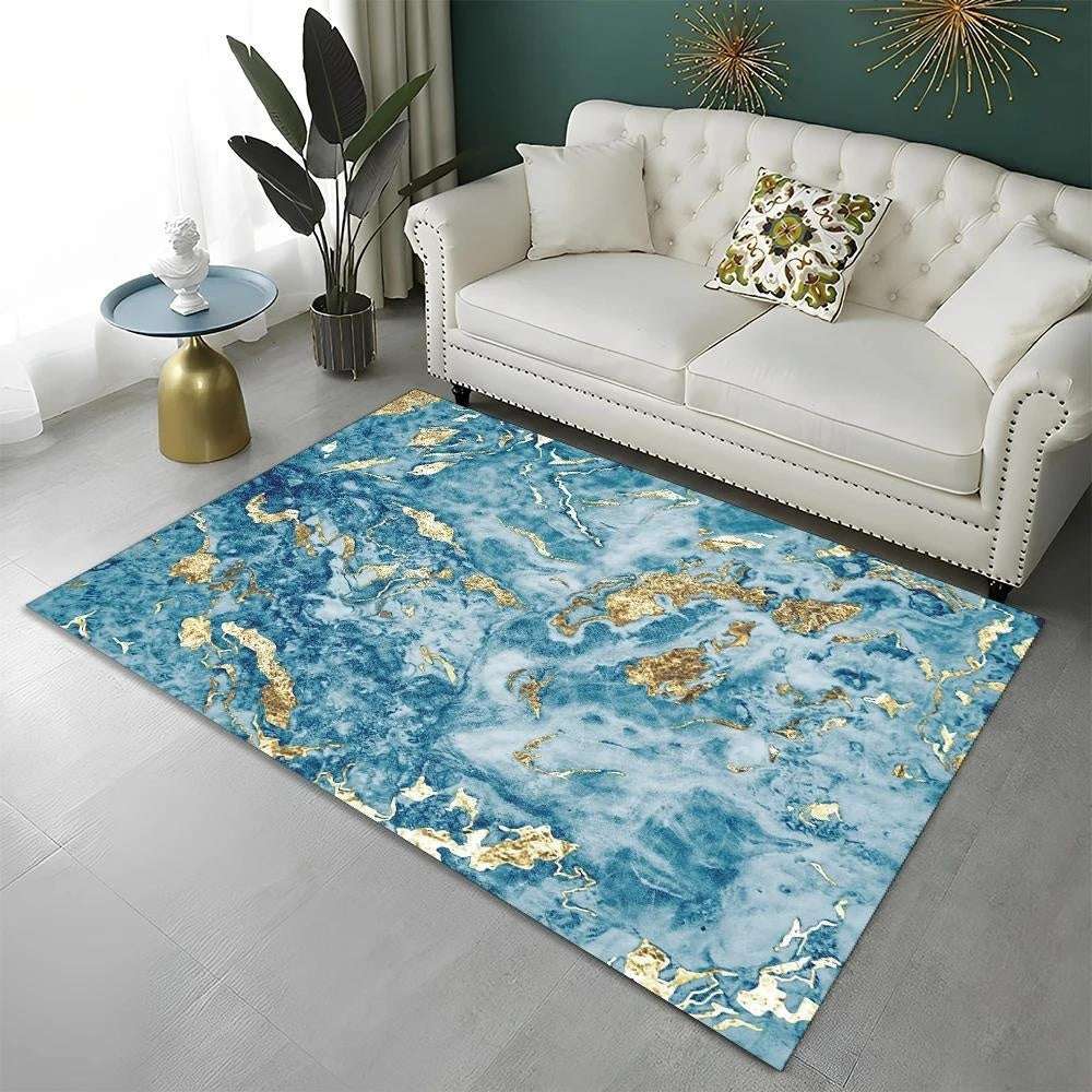 Green Blue Black Marble Nordic Carpet Flannel Printed Mat - globaltradeleader