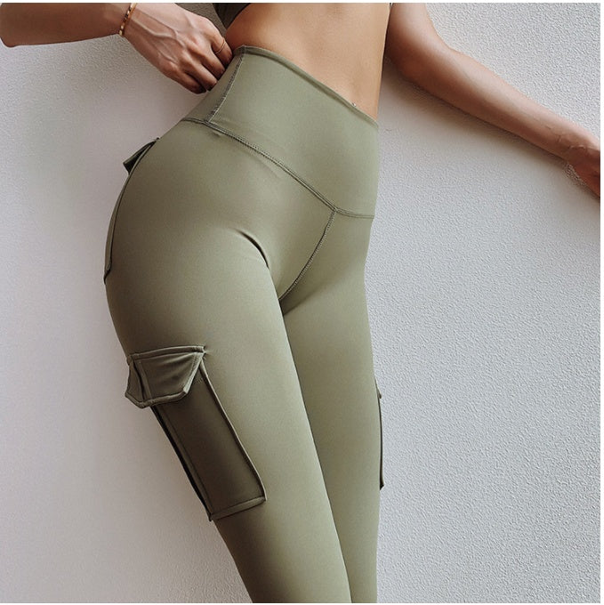 Pockets Trousers Solid Color Slim Yoga Track Pants Womens Clothing - globaltradeleader