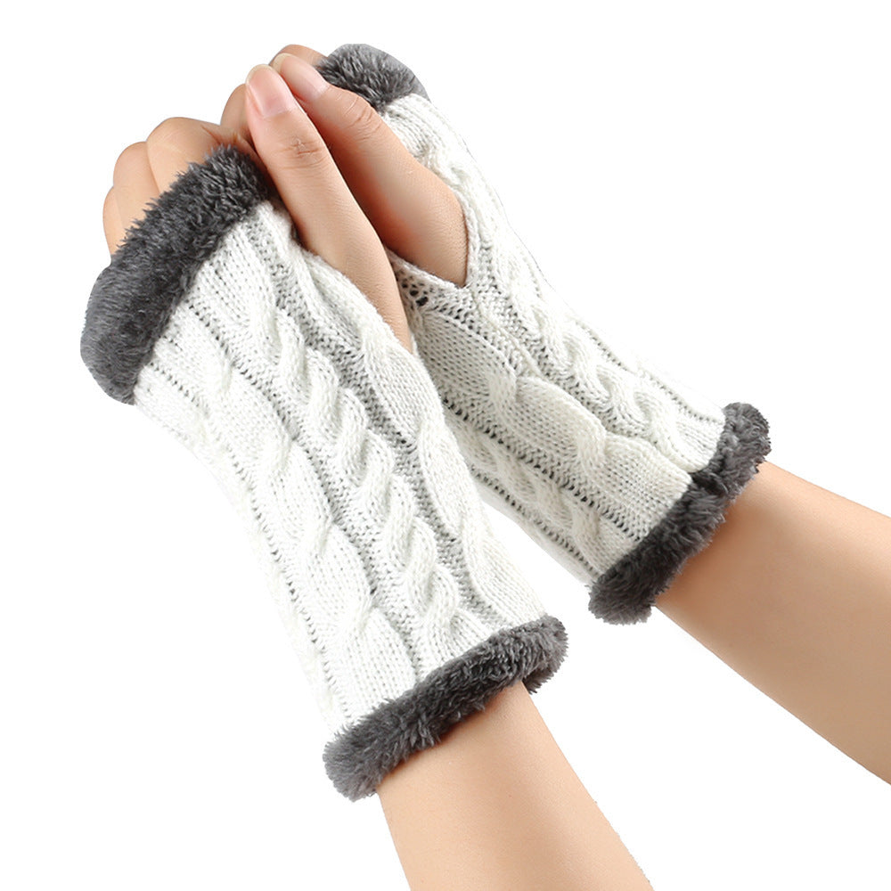Winter Plush Gloves Twist Knitted Fingerless Fleece Gloves Women Warm Thickened Woolen Gloves - globaltradeleader