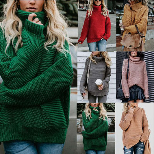 Autumn And Winter European And American Sweaters Thick Line Long-sleeved Turtleneck Pullover Sweater For Women