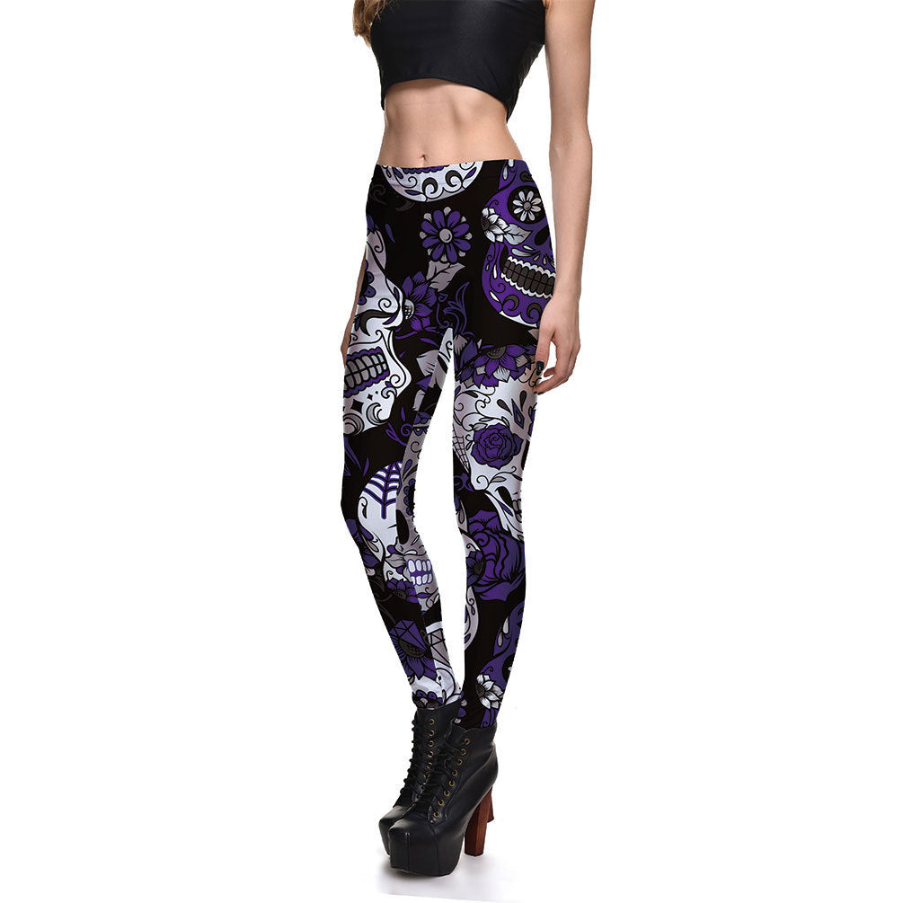 Leggings Fitness High Quality Women's Purple Skull Vines Evil Legging Sexy Stretch Digital Print Pants Cool Trousers - globaltradeleader