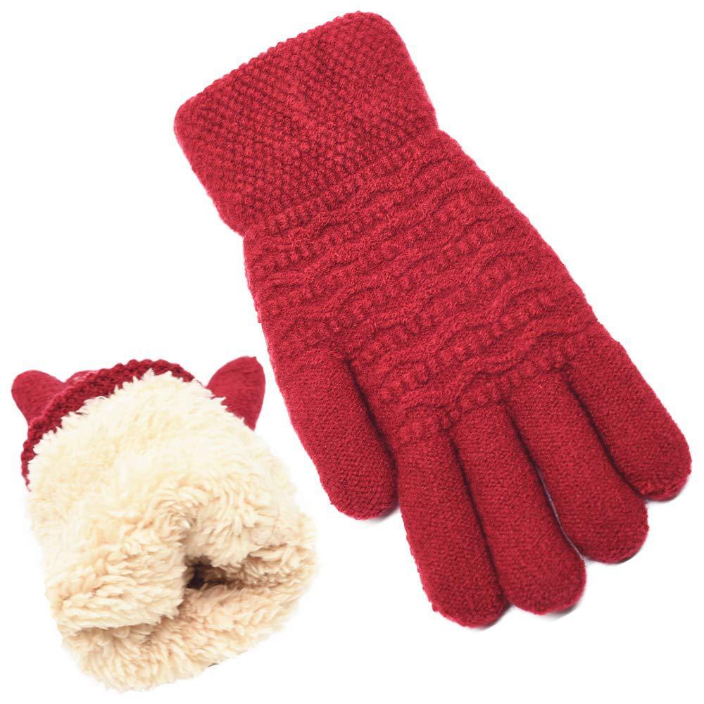 Women's Wave Patterned Double-layer Velvet Thickened Knitted Gloves - globaltradeleader