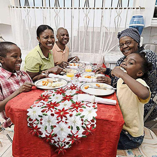 Embroidered Christmas flower table runner
