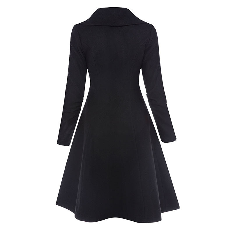 Asymmetric Black Coat Stand Collar Long Sleeve - globaltradeleader