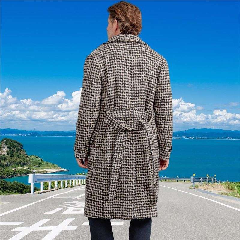 Men's Mid-length Woolen Coat Houndstooth Quilted - globaltradeleader