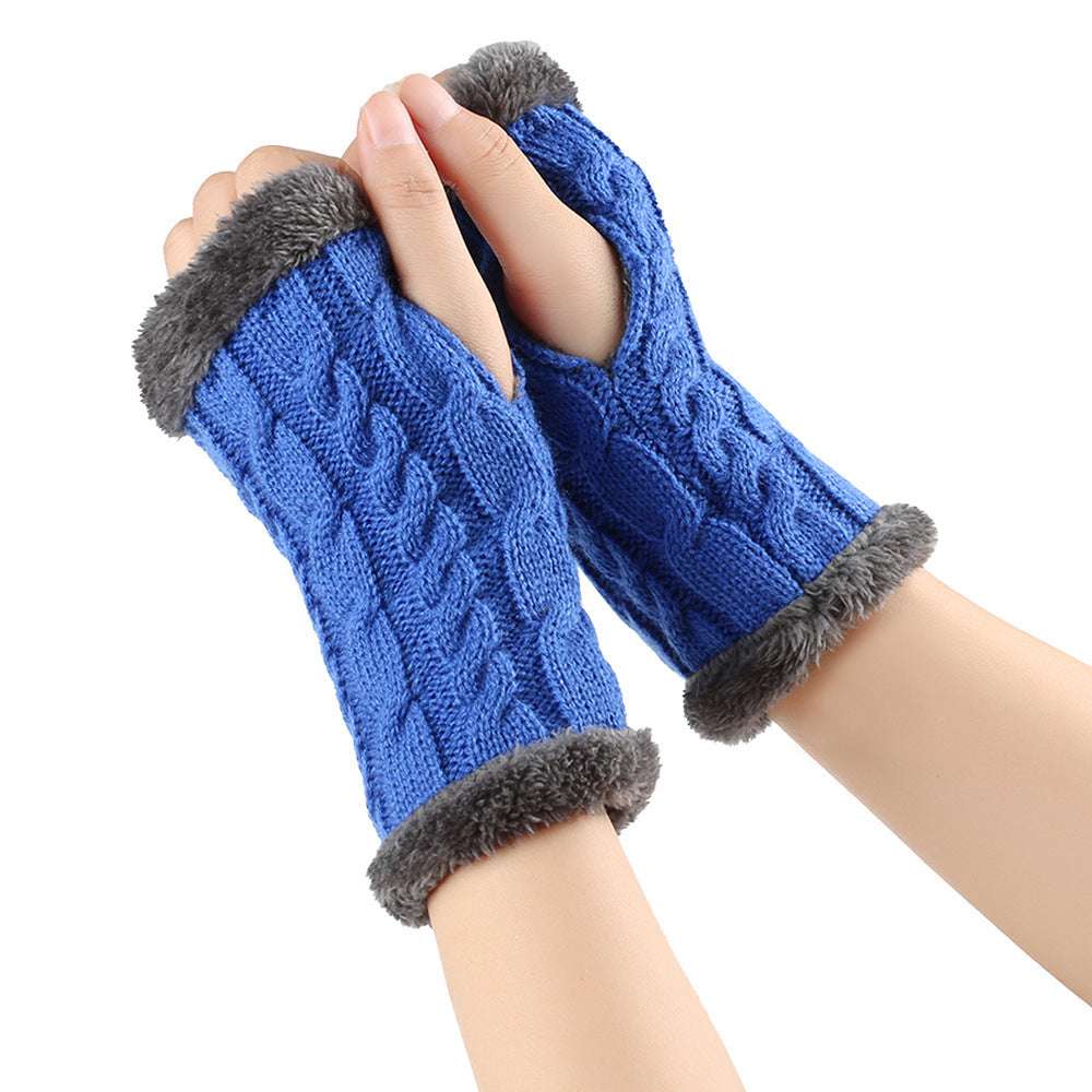 Winter Plush Gloves Twist Knitted Fingerless Fleece Gloves Women Warm Thickened Woolen Gloves - globaltradeleader