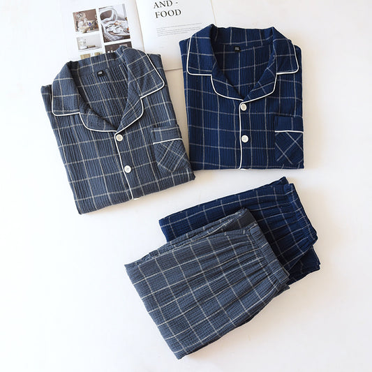 Plaid Long-Sleeved Trousers Cotton Two-Color Home