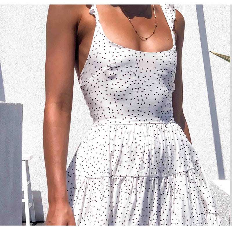 Frilled Backless Sexy Lace-Up Beach Skirt Dress Women - globaltradeleader