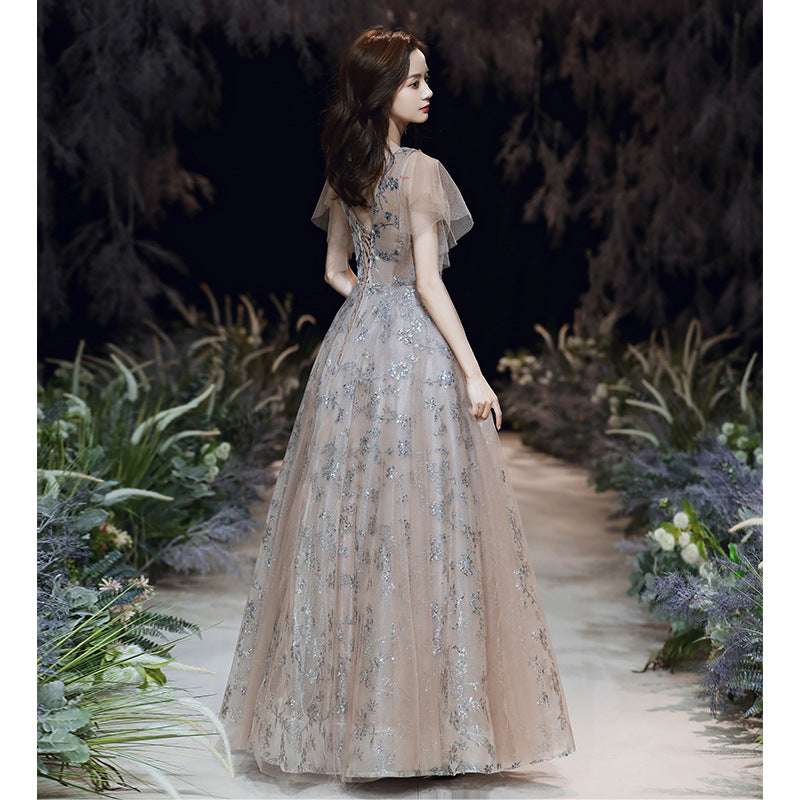 Temperament Ladies Long Sexy V-neck Elegant Dress