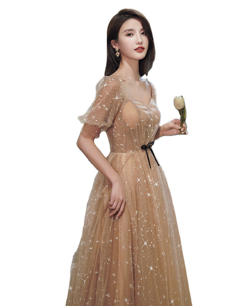 Temperament Long Starry Sky Engagement Host Catwalk Dress - globaltradeleader