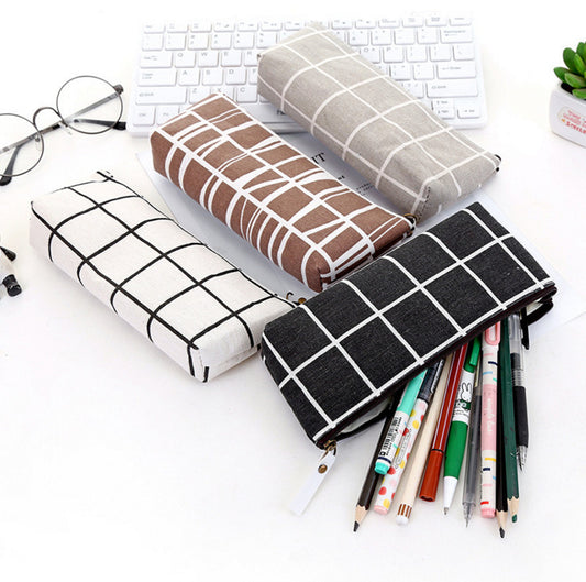 Square Lattice Canvas Small Fresh Striped Pencil Case Student Stationery Box