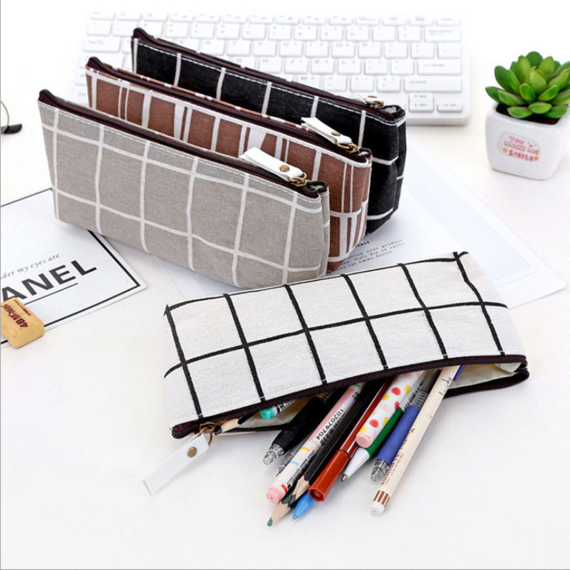 Square Lattice Canvas Small Fresh Striped Pencil Case Student Stationery Box