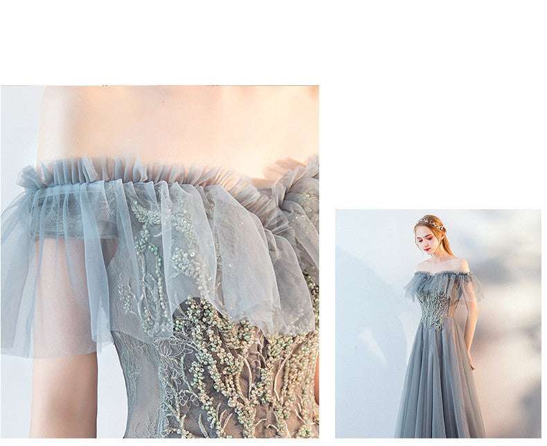 The Host's Annual Meeting Banquet Dress Skirt Fairy Air Shoulder Long Dress Female - globaltradeleader