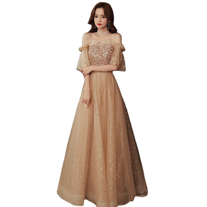 Long Blonde Dignified Host Socialite Banquet Temperament Bridesmaid Dress - globaltradeleader