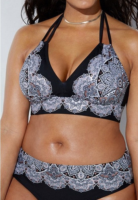 Printed Swimsuit Retro Bikini With Back Straps - globaltradeleader