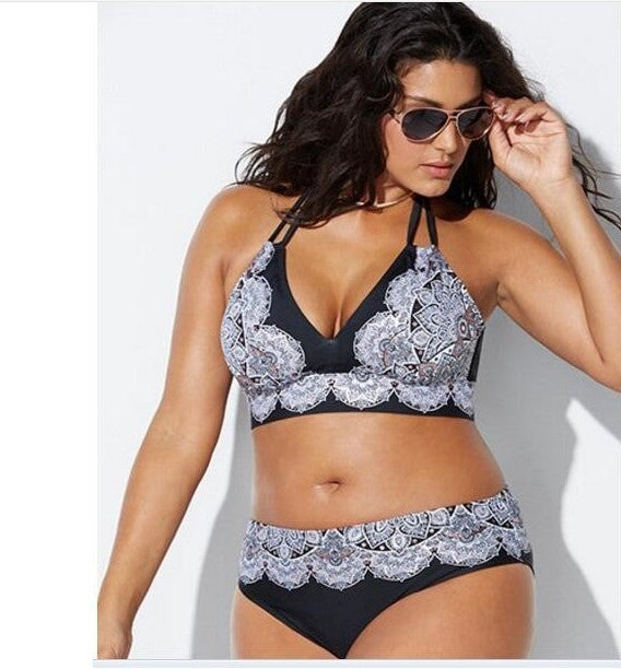 Printed Swimsuit Retro Bikini With Back Straps - globaltradeleader