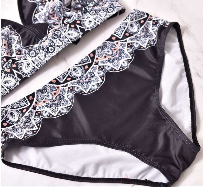 Printed Swimsuit Retro Bikini With Back Straps - globaltradeleader