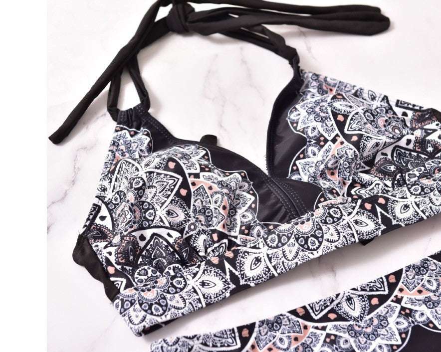 Printed Swimsuit Retro Bikini With Back Straps - globaltradeleader