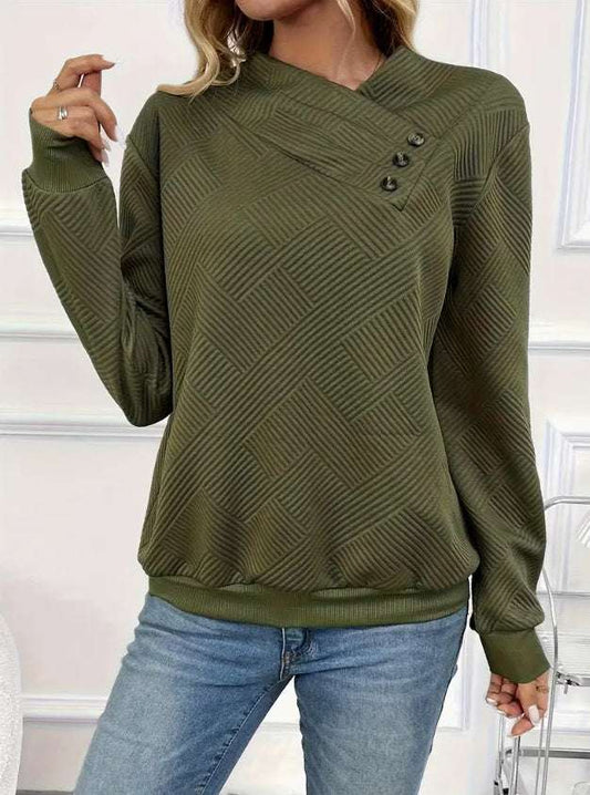 Women's Elegant Asymmetrical Hem Button-Front Long Sleeve Sweatshirt - globaltradeleader