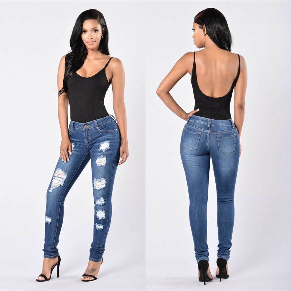 Women's Jeans Fashion Trend Ripped Denim Trousers Feet Pants - globaltradeleader