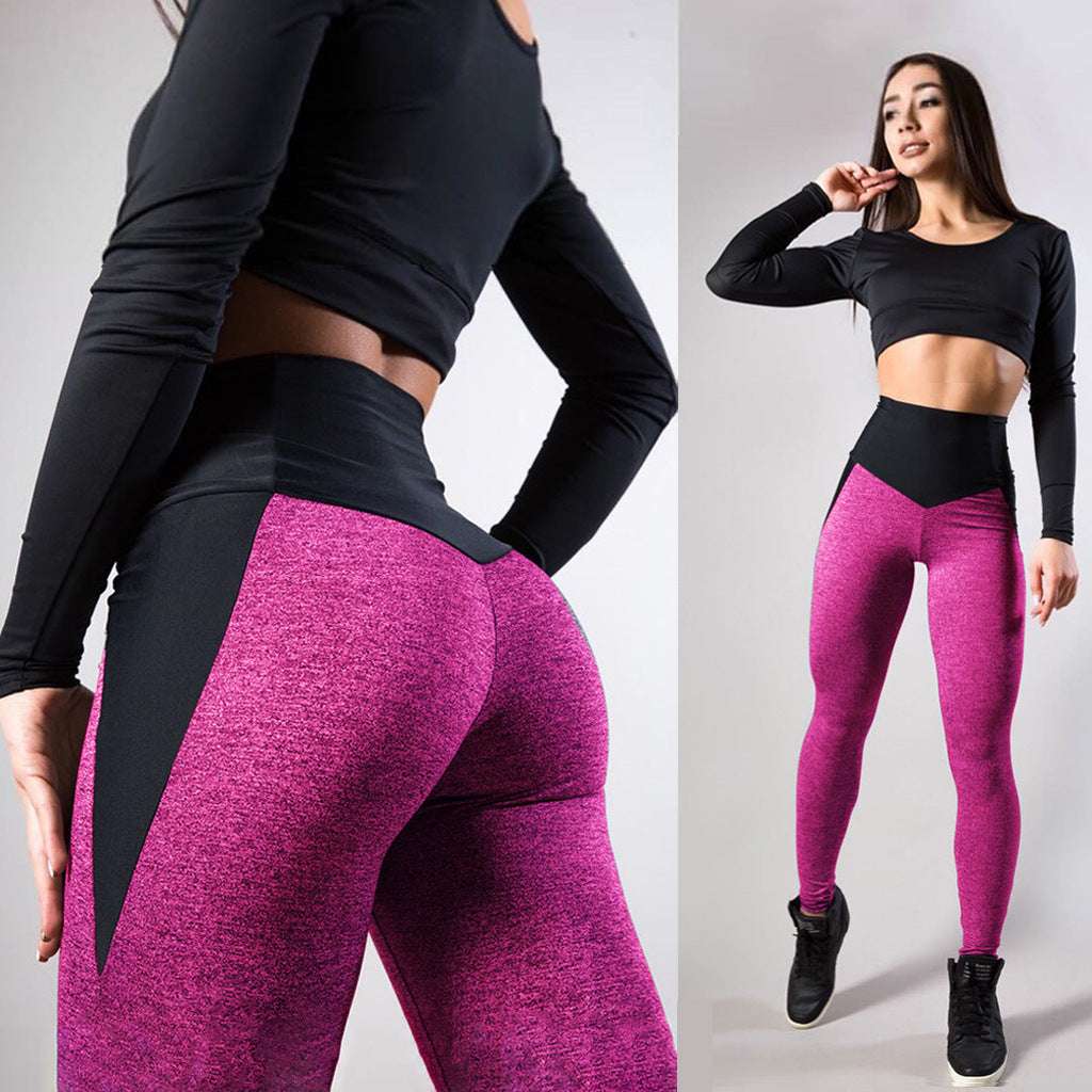 Contrasting Color Stitching Hip-Lifting Slim-Fitting Sports Running FitnessYoga Leggings - globaltradeleader