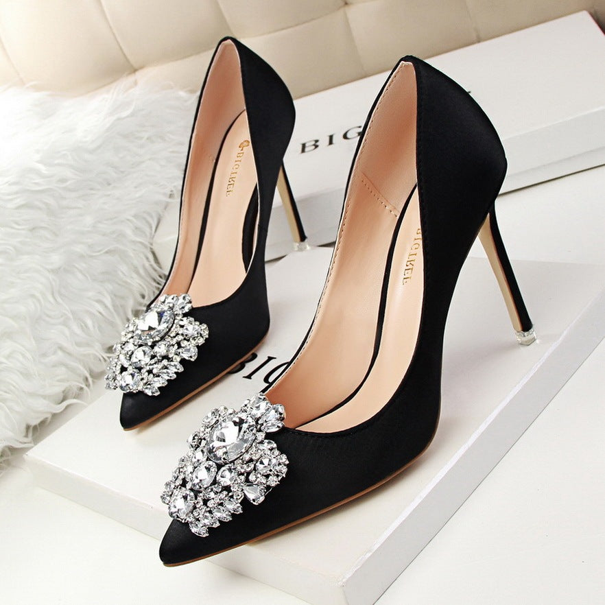 Black High Heels Women Stiletto Professional Leather Shoes Pointed Toe - globaltradeleader