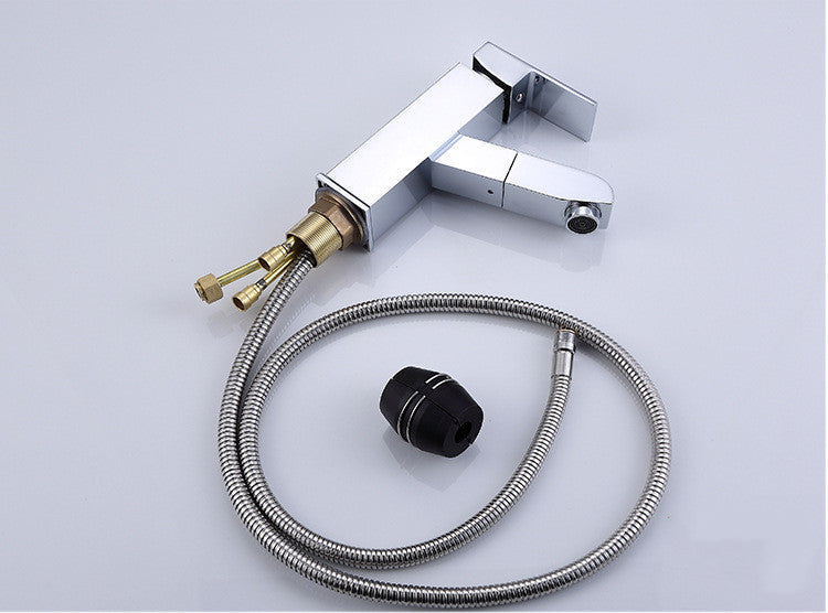 Pull Out Hot And Cold Basin Faucet Bathroom Kitchen Washbasin Telescopic Square Faucet - globaltradeleader