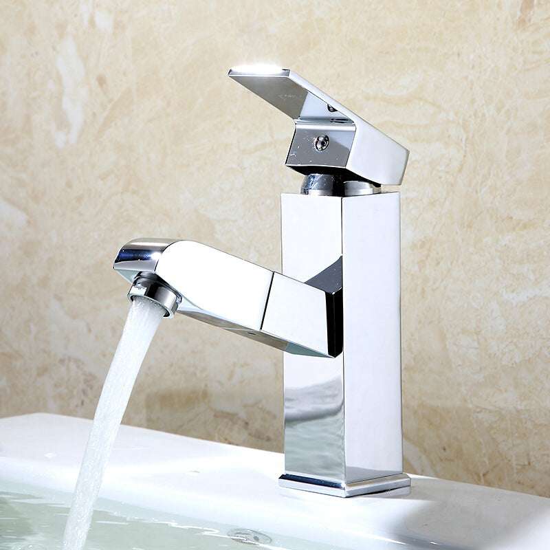 Pull Out Hot And Cold Basin Faucet Bathroom Kitchen Washbasin Telescopic Square Faucet - globaltradeleader
