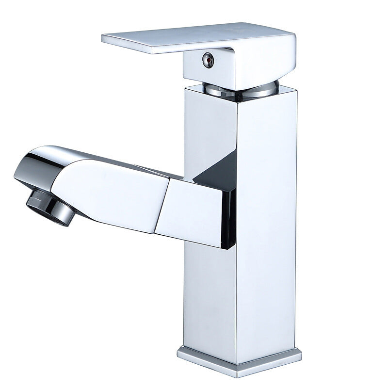 Pull Out Hot And Cold Basin Faucet Bathroom Kitchen Washbasin Telescopic Square Faucet - globaltradeleader