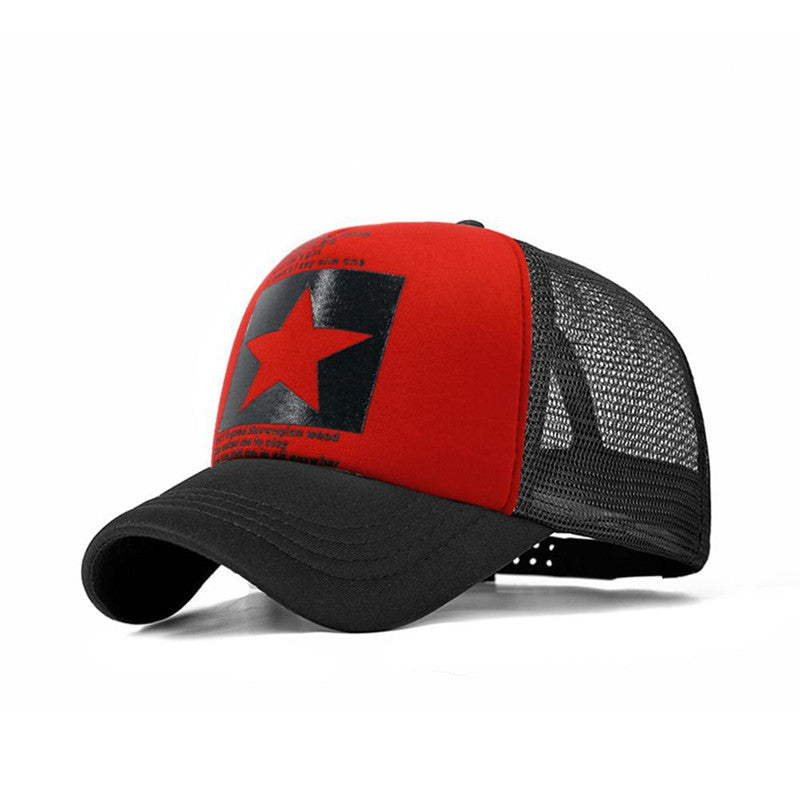 Five-pointed Star Print Mesh Cap Men's European and American Hip-hop Truck Hat Sun Visor Mesh Cap - globaltradeleader