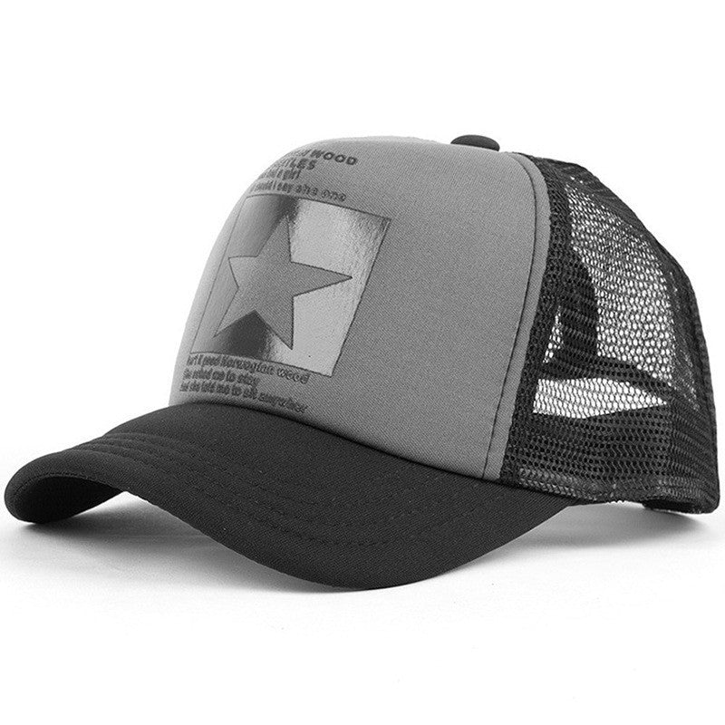 Five-pointed Star Print Mesh Cap Men's European and American Hip-hop Truck Hat Sun Visor Mesh Cap - globaltradeleader