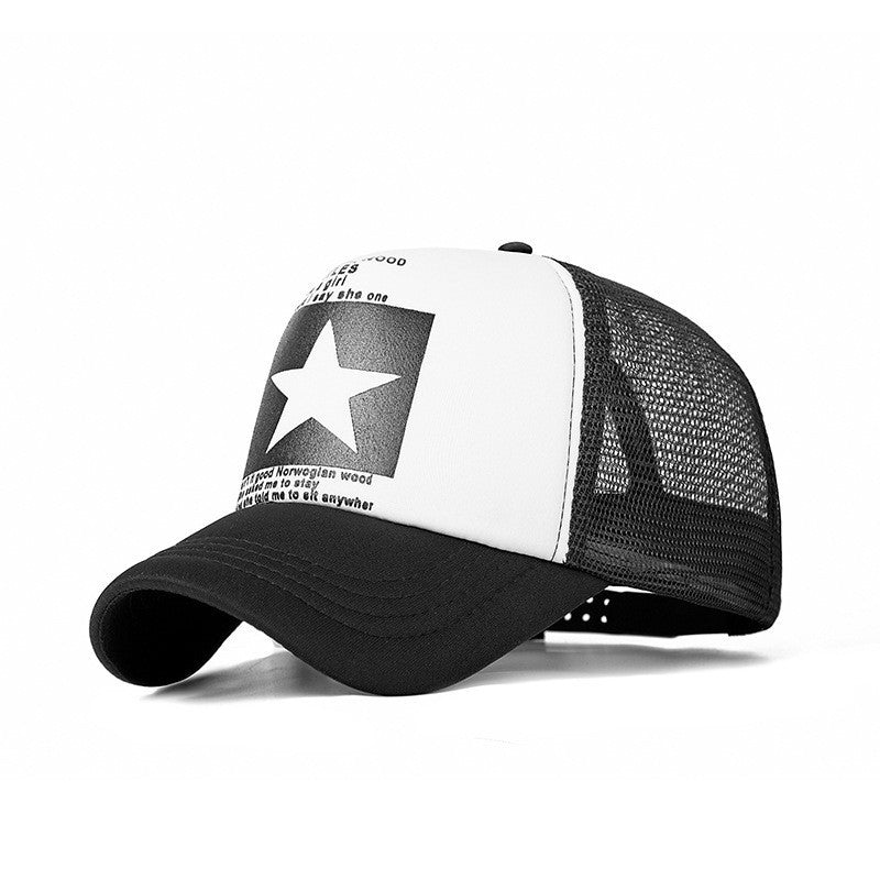 Five-pointed Star Print Mesh Cap Men's European and American Hip-hop Truck Hat Sun Visor Mesh Cap - globaltradeleader