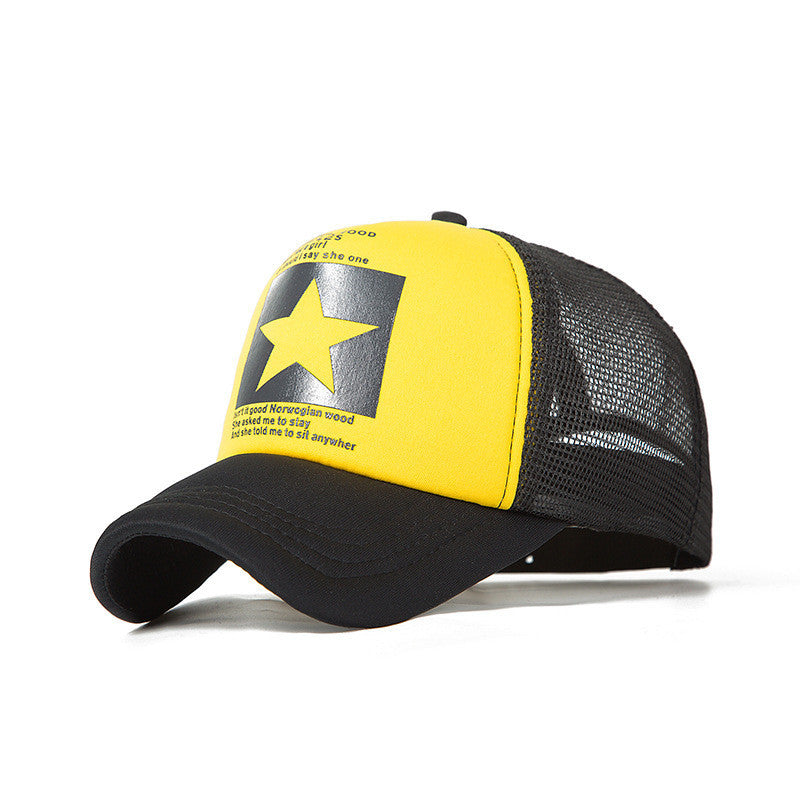 Five-pointed Star Print Mesh Cap Men's European and American Hip-hop Truck Hat Sun Visor Mesh Cap - globaltradeleader