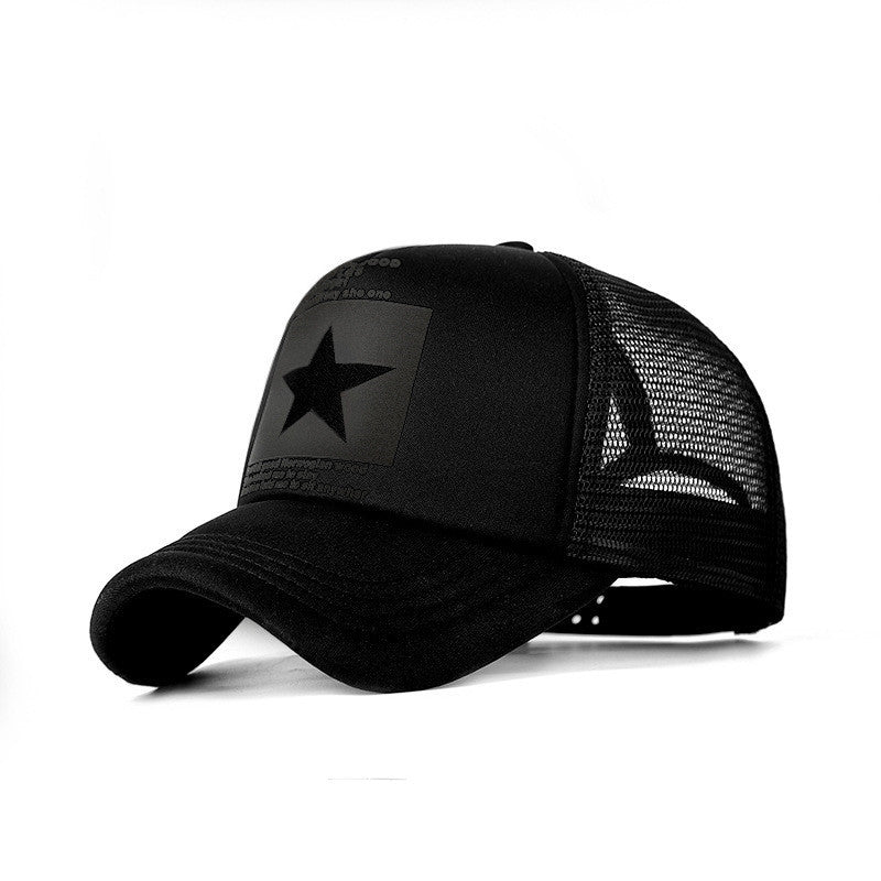 Five-pointed Star Print Mesh Cap Men's European and American Hip-hop Truck Hat Sun Visor Mesh Cap - globaltradeleader