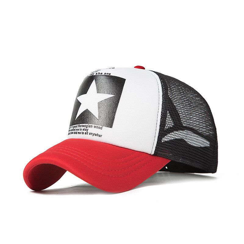Five-pointed Star Print Mesh Cap Men's European and American Hip-hop Truck Hat Sun Visor Mesh Cap - globaltradeleader