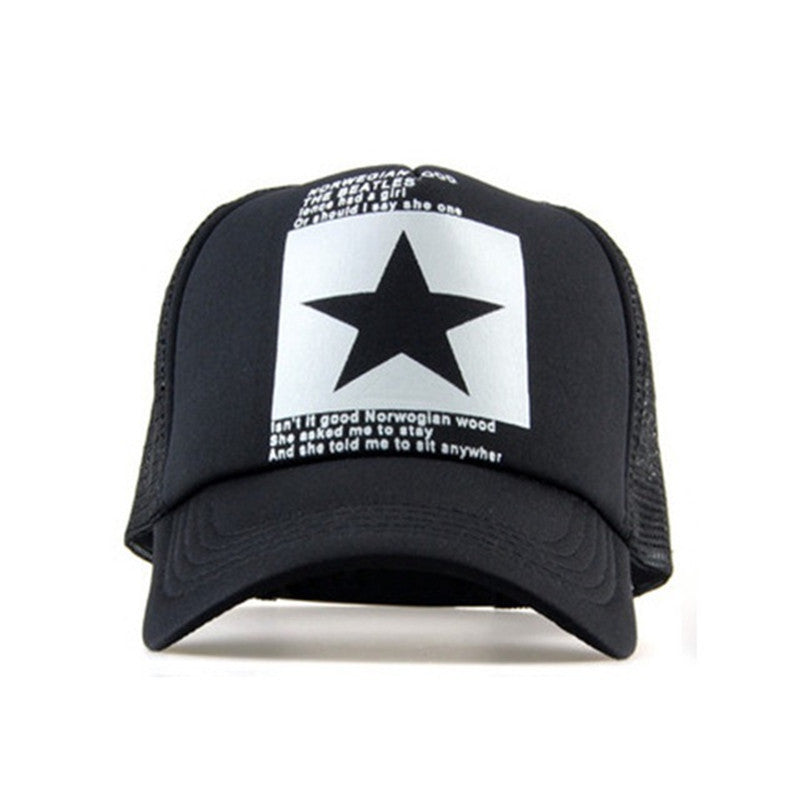 Five-pointed Star Print Mesh Cap Men's European and American Hip-hop Truck Hat Sun Visor Mesh Cap - globaltradeleader