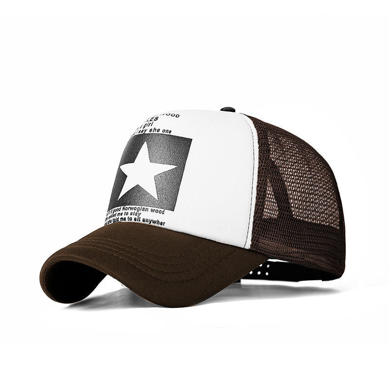 Five-pointed Star Print Mesh Cap Men's European and American Hip-hop Truck Hat Sun Visor Mesh Cap - globaltradeleader